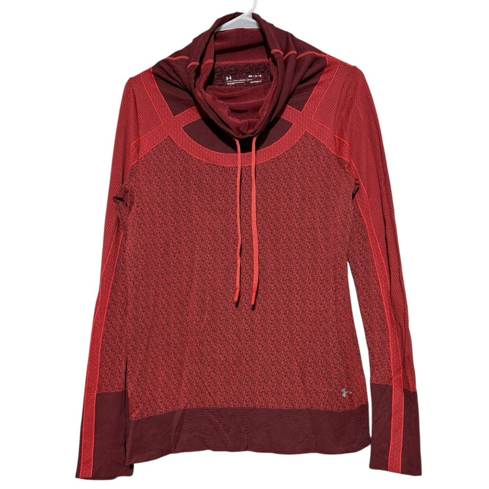 Under Armour Funnel Neck Long Sleeve Workout Top Women Sz M Red Orange Athletic